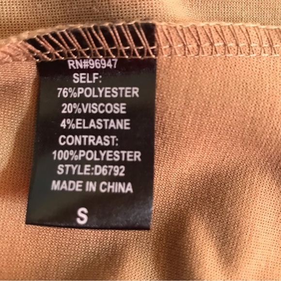 Leo meets Virgo camel/tan sleeveless plated dress with faux leather accents - Picture 4 of 9